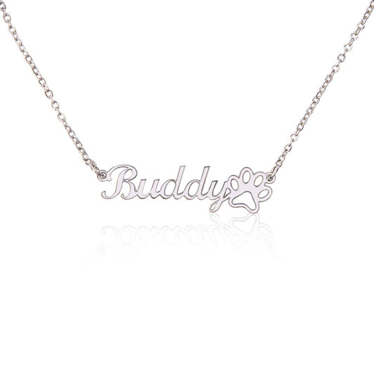 Personalized Name with Paw Print, Necklace